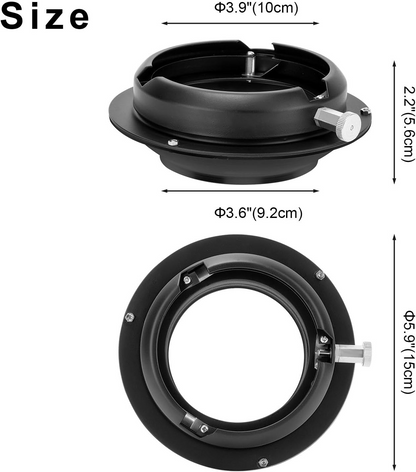 SN-18 Studio Flash Speedring Adapter, 92mm/90mm Inner Ring Universal Bowens Adapter for Godox Studio Strobes & Monolights, Camera Lighting Accessories