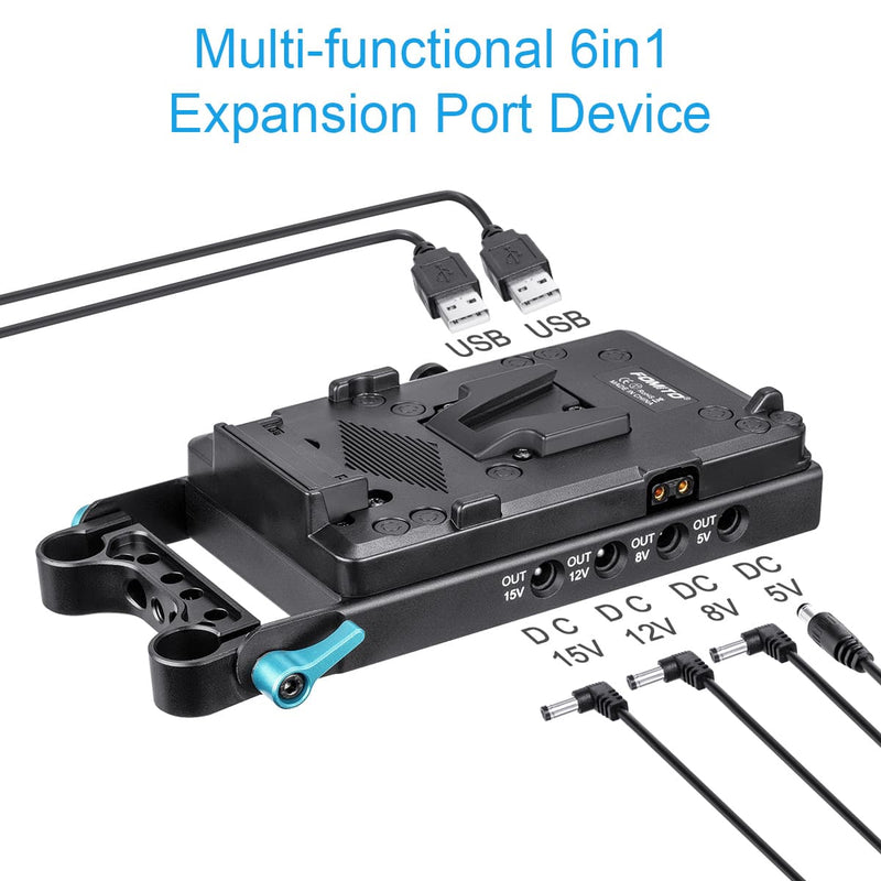 Fomito Battery Adaptor 6 in 1 Expansion Port For V Mount Batteries Camera Bracket Camera DSLR Cage