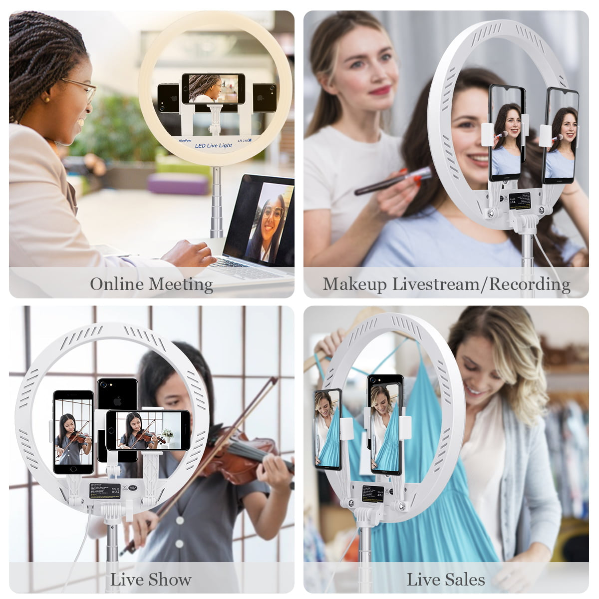 NiceFoto LR-318C scalable ring light with 3 phone holders free installation for live broadcast