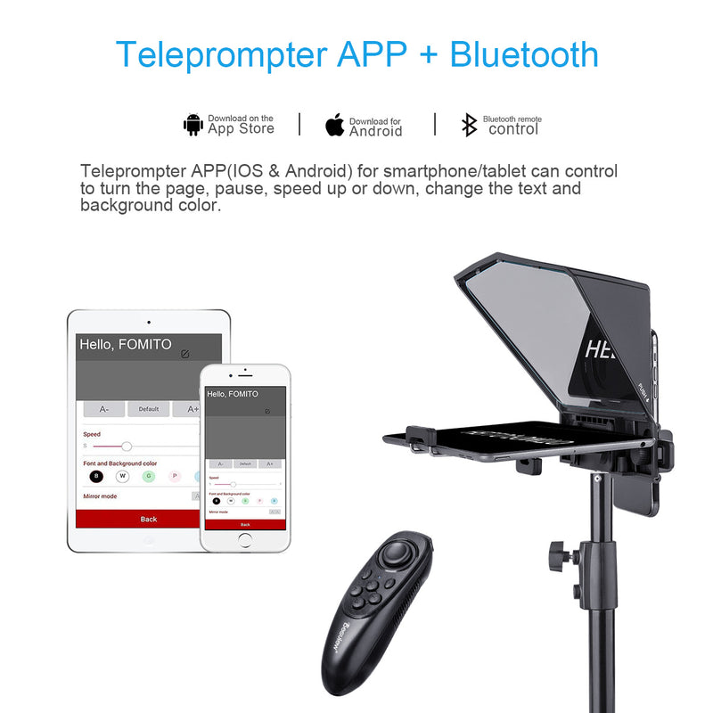 Desview T2 Teleprompter Prompter for Smartphone/Tablet/DSLR Camera with 8 Sizes Lens Adapter Rings