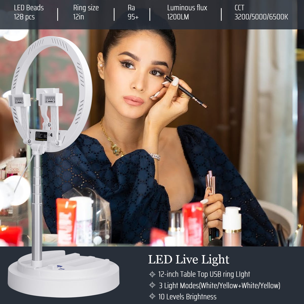 NiceFoto LR-318C scalable ring light with 3 phone holders free installation for live broadcast