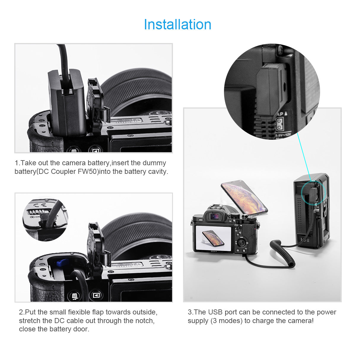 Fomito NP-FW50 D-Tap Port Power Adapter Replacement for Sony Battery Charger A7 A7R A7S A6500 A6400