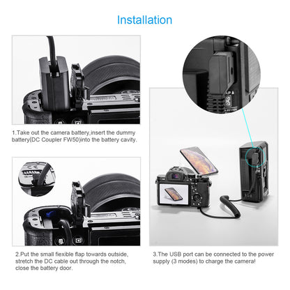 Fomito NP-FW50 D-Tap Port Power Adapter Replacement for Sony Battery Charger A7 A7R A7S A6500 A6400
