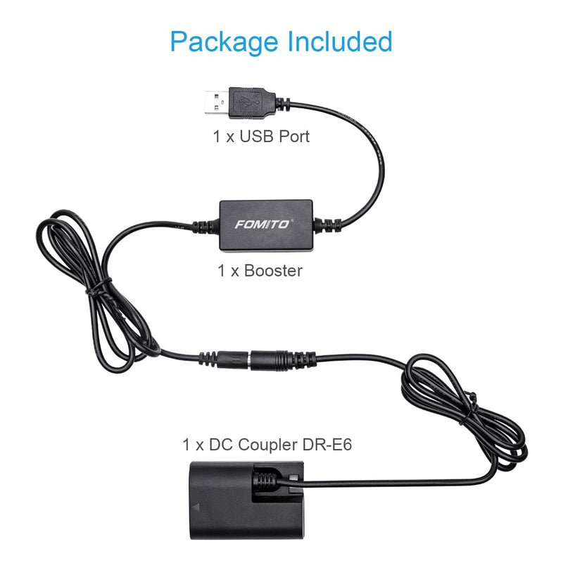 Fomito USB DC Coupler ACK-E6 Charger LP-E6 Dummy Battery for Canon EOS 5D2 60D 70D 80D 90D EOSR