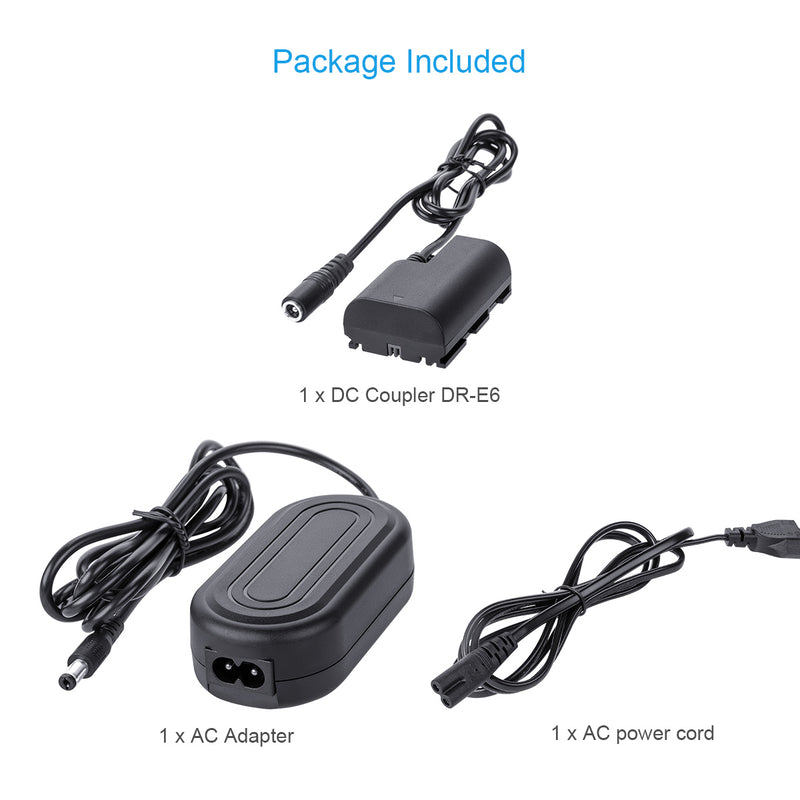 Fomito ACK-E6 AC Power Adapter+DR-E6 DC Coupler LPE6 Dummy Battery Kit for Canon EOS 5D2 5D3 6D 60D