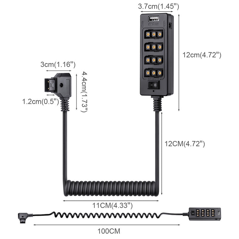 Fomito 7x Output Port D-tap Splitter Cable Universal Multiple Socket for V-mount BMPCC 4K 6K