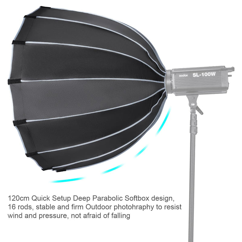 Fomito 120cm Quick Set-up Deep Parabolic Softbox with Grid for LED Light Video Light