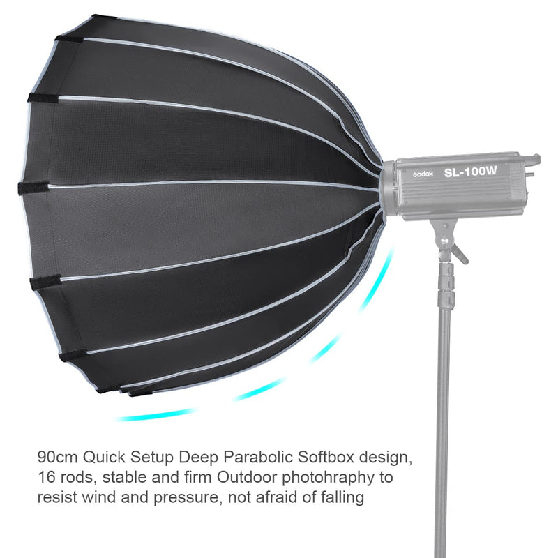 Fomito 90cm Quick Set-up Deep Parabolic Softbox with Grid for LED Light Video Light