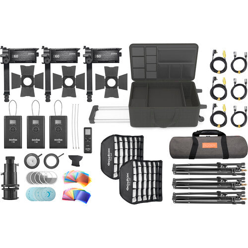 Godox Focusing LED Light S60/ S60-D Three-light Kit 60W for Videography Interviewing