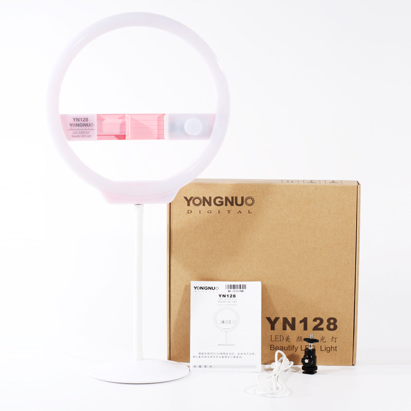 YONGNUO YN128 Dimmable Photography LED Ring Selfie Light 3200K-5500K Portable Video Lighting for iPhone X Nikon Canon DSLR