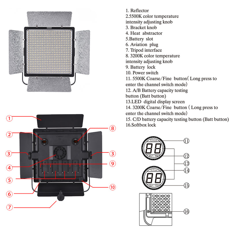 YONGNUO YN860 3200K-5500K Bi-Color Temperature Pro LED Video Light Fill Light CRI 95+ w/CT Filters Video Light