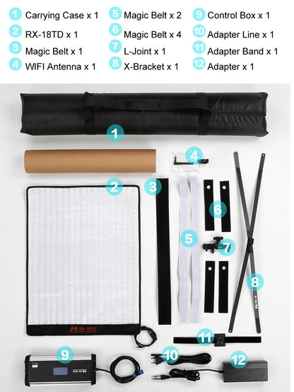 Falcon Eyes RX-18TD 504pcs 3200-5600K Stepless dimming LED Light Roll Flexible Waterproof Mat Led Studio Panel light Mat