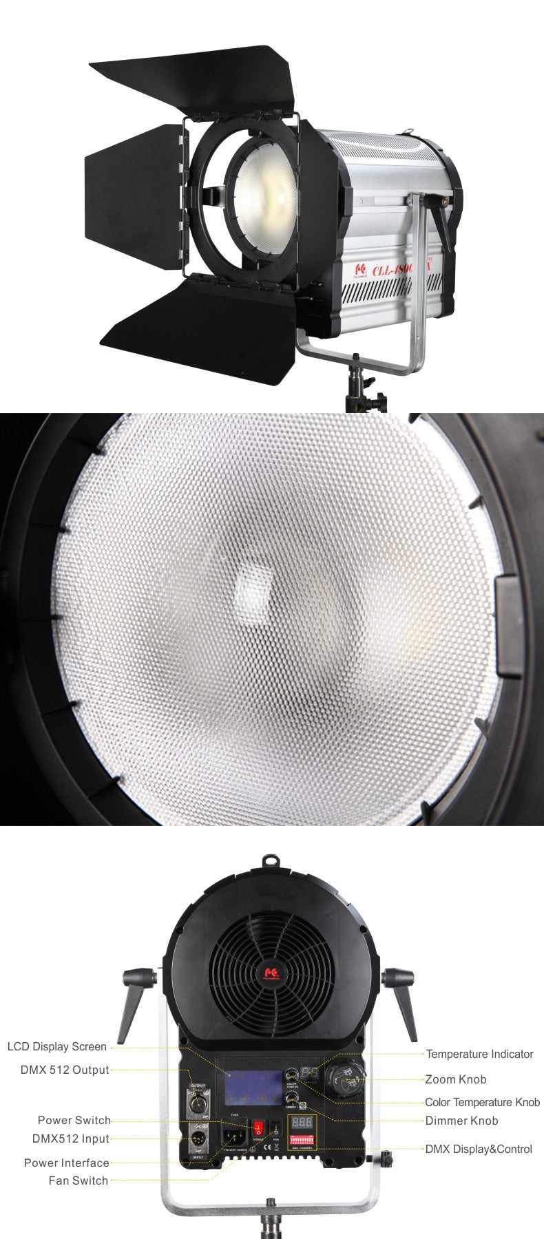 Falcon Eyes 480W Fresnel LED Light Dimmable Video Light DMX512 system with LCD&touch panel Continuous lighting CLL-4800TDX