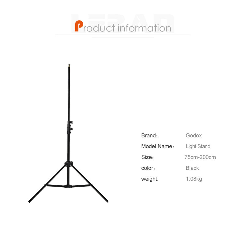 Photo tripod Godox 304 200cm stable Light Stand with 1/4 Screw Head for Studio Photo Flash Lighting