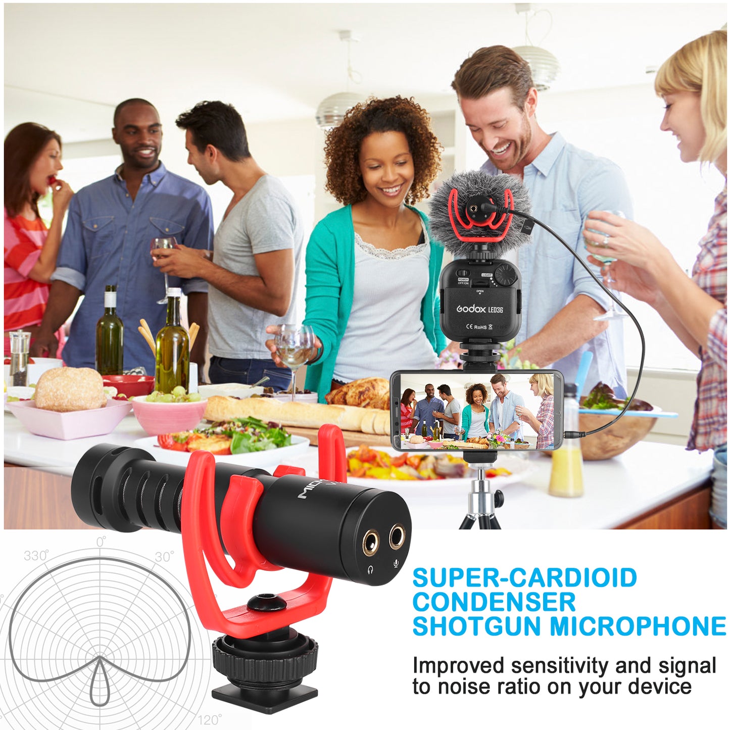 MICMOV V-2 Shotgun Microphone Super-Cardioid Mic Compatible with Shock mount Tripod 3.5mm Interface