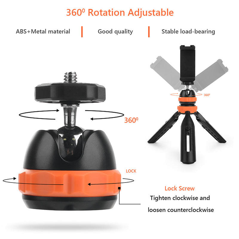 Fomito Extension Tripod Holder Mini Selfie Stick Handle Grip with Ball Head and Phone Clip