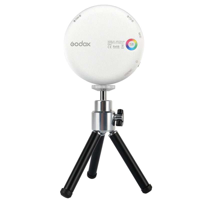 Godox R1 Magnetic Round RGB Mini Creative LED Light 2500-8500K CRI98 with Velcro& Lithium Battery