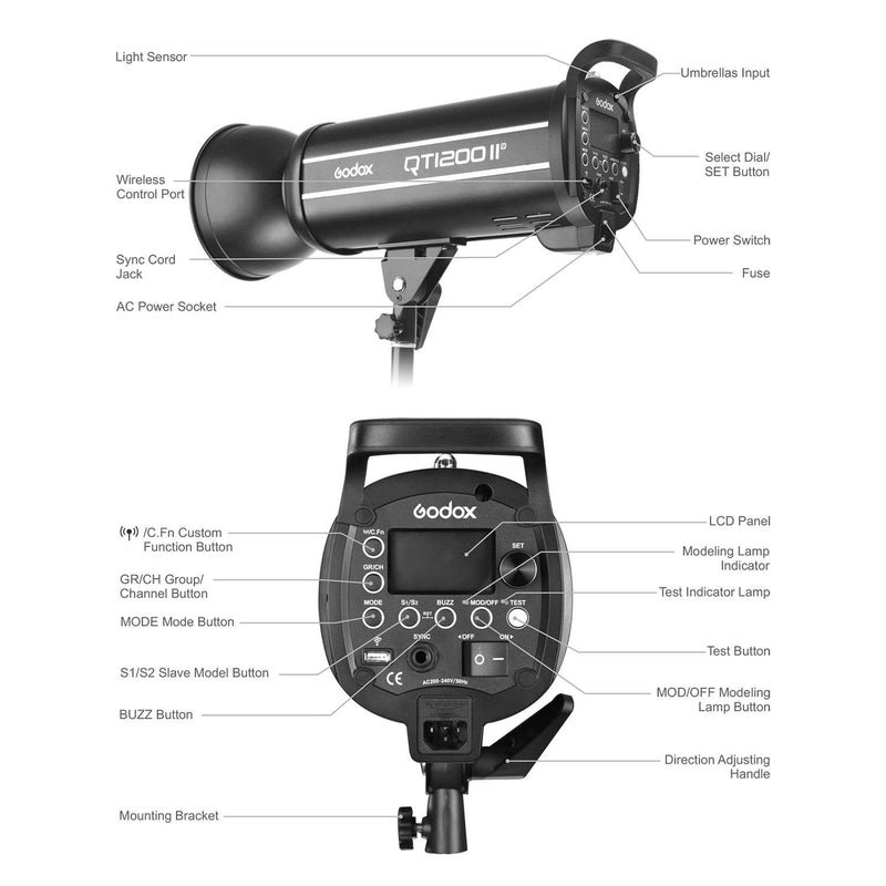 Godox QT1200II M 1200WS Studio Flash Light Strobe GN102 HSS 1/8000s High Speed Sync 2.4G Wireless X system Studio Lighting Flash Light Strobe