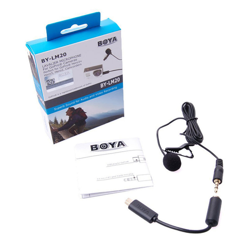 BOYA BY-LM20 Lavalier Clip-on Microphone for GoPro Hero 4 3 3+ Canon Nikon Sony Panasonic DSLR Camera Camcorder Audio Video Mic