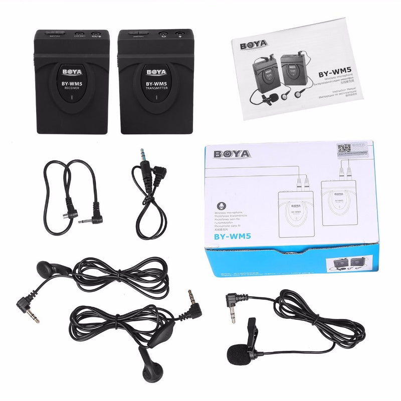 BOYA BY-WM5 Pro Wireless Lavalier Lapel Microphone System for DSLR Camera Camcorders Audio Recorder