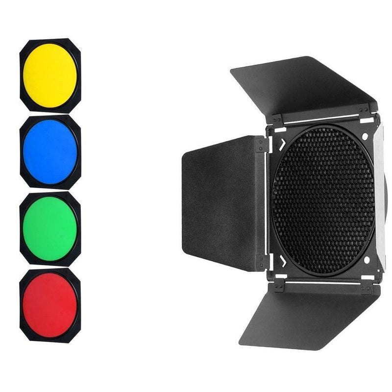 Godox BD-04 Barn Door with Honeycomb Grid and 4 Color Gel Filters - FOMITO.SHOP
