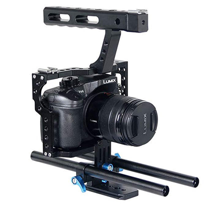 Fomito Aluminum Handle Grip DSLR Video Stabilizer Film Movie Making Camera Cage with Rod System Rig
