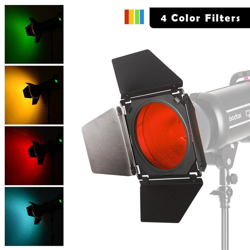 Godox BD-04 Barn Door with Honeycomb Grid and 4 Color Gel Filters - FOMITO.SHOP