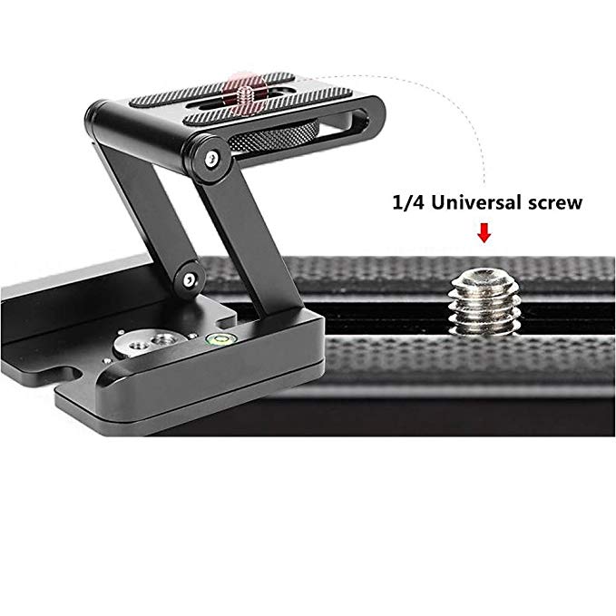 Fomito Aluminum Universal Z Type Foldable Tripod Head with Quick Release with 1/4" and 3/8" Thread