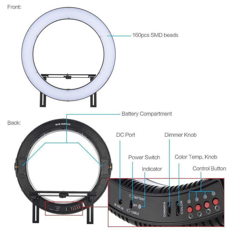 FalconEyes DVR-160TVC Photography Studio Video LED Ring Light(3200K-5600K) - FOMITO.SHOP