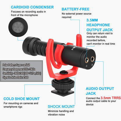 MICMOV V-2 Shotgun Microphone Super-Cardioid Mic Compatible with Shock mount Tripod 3.5mm Interface