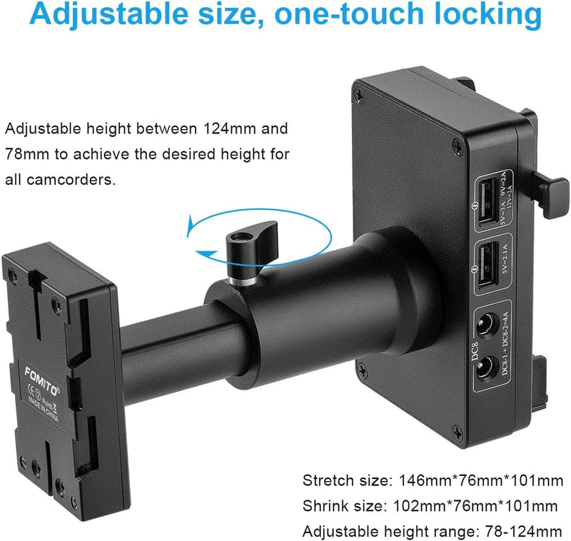 FOMITO BP-U90 U96 BP-U60 U30 Battery to V-Mount Plate Power Converter Adjustable Height for Sony PMW-100 PMW-150 PMW-160 PMW-200 PMW-300 PMW-EX1 EX160 EX260 EX280 PXW-FS5 PXW-FX6 PXW-FX9