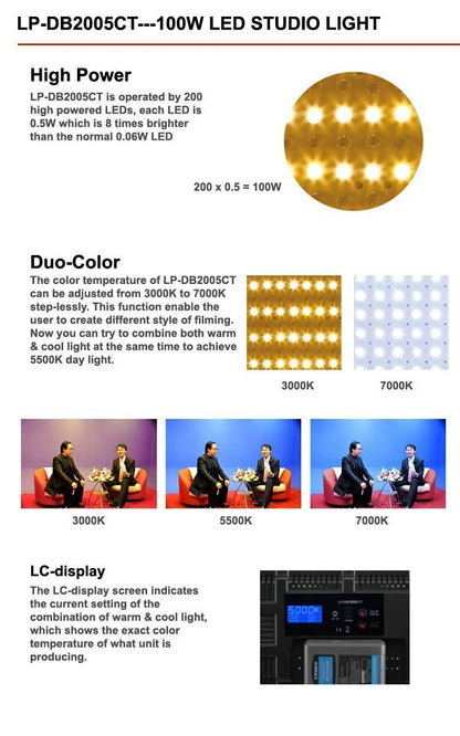 FalconEyes LP-2005TD 100W Color Temperature Adjustable LED Video Light - FOMITO.SHOP