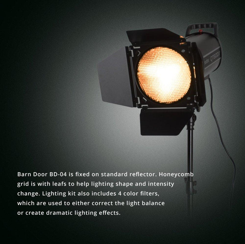 Godox BD-04 Barn Door with Honeycomb Grid and 4 Color Gel Filters - FOMITO.SHOP