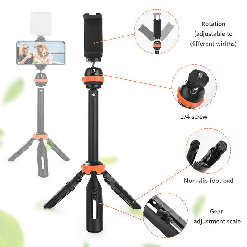 Fomito Extension Tripod Holder Mini Selfie Stick Handle Grip with Ball Head and Phone Clip