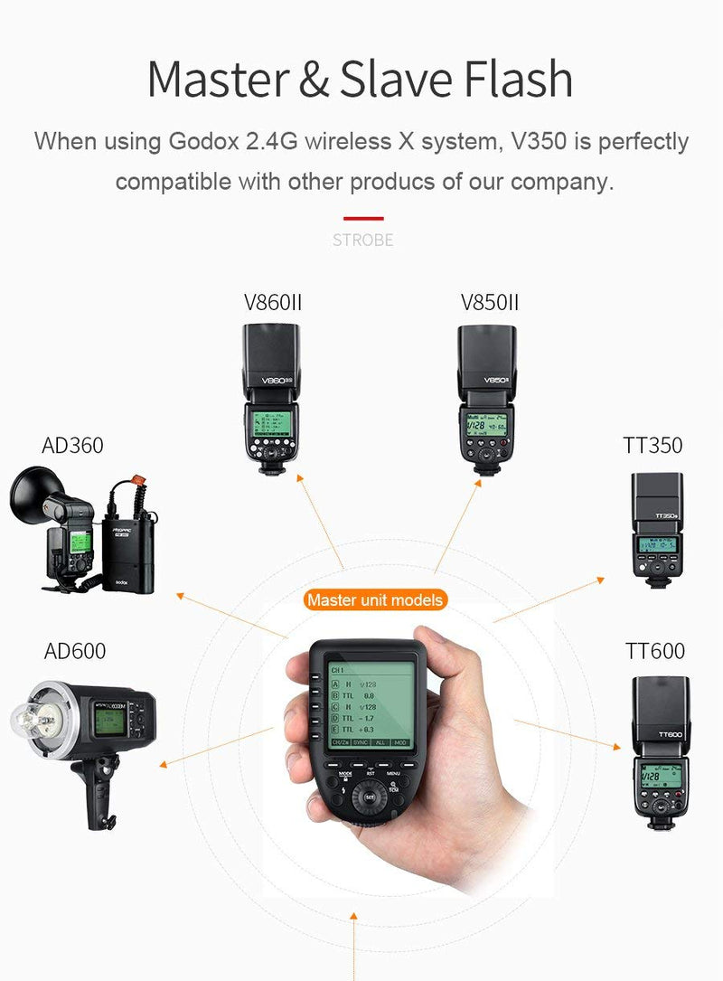 Godox V350C/N/F TTL HSS 1/8000s GN36 0.1~1.7s Recycle Camera Speedlite Flash Built-in Lithium Battery for Canon,Nikon,Fujifilm Cameras