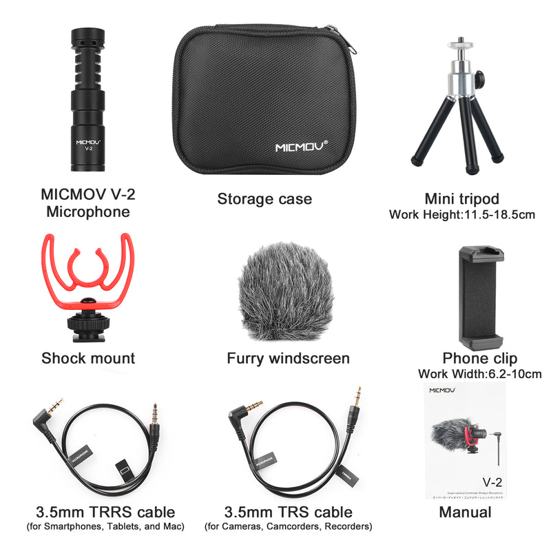 MICMOV V-2 Shotgun Microphone Super-Cardioid Mic Compatible with Shock mount Tripod 3.5mm Interface