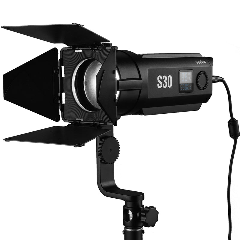 Godox S30 Fresnel Focusing LED Spotlight 30W with Barndoor