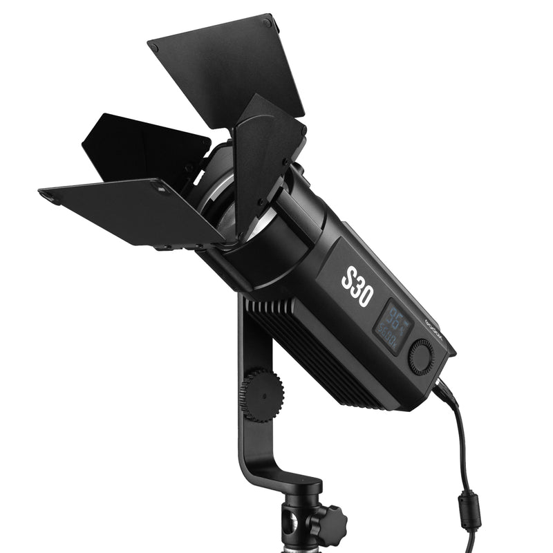 Godox S30 Fresnel Focusing LED Spotlight 30W with Barndoor