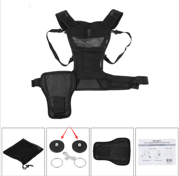 FOMITO MULTI CAMERA CARRYING CHEST HARNESS SYSTEM VEST WITH SIDE HOLSTER QUICK RELEASE SCREW
