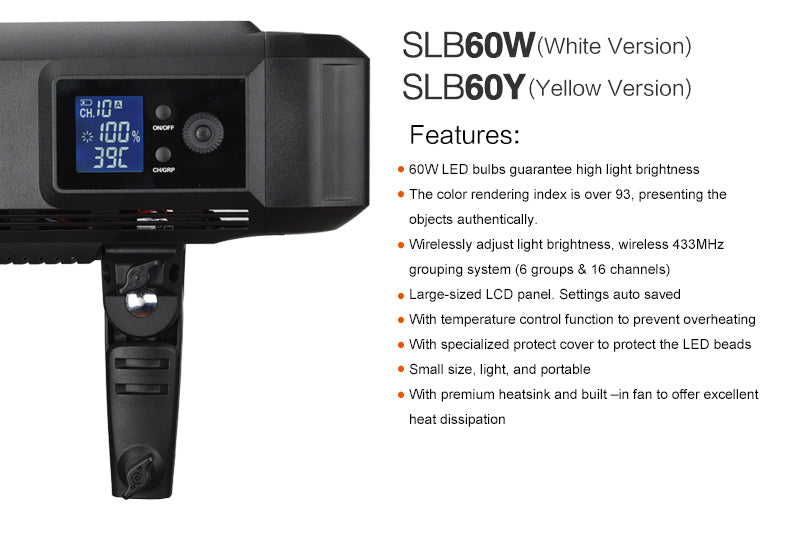 Godox SLB60W Daylight Balanced  SLB60Y 60W Tungsten Balanced LED Continuous Video Light