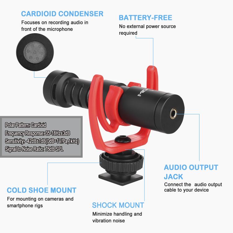 FOMITO MICMOV V-1 Universal Cardioid Microphone Compatible with 3.5mm Interface Smartphones Camera