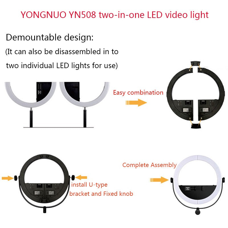 YONGNUO LED YN508S two-in-one LED video light for iPhone X Samsung Mobile Photography Dimmable Ring light with U-type Bracket