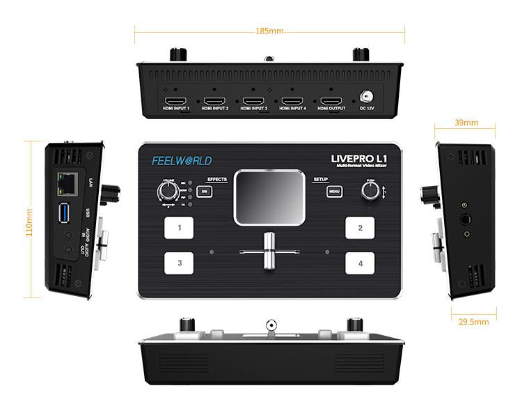 FEELWORLD LIVEPRO L1 Multi-format Video Mixer Switcher 4 x HDMI inputs multi camera USB3.0 live